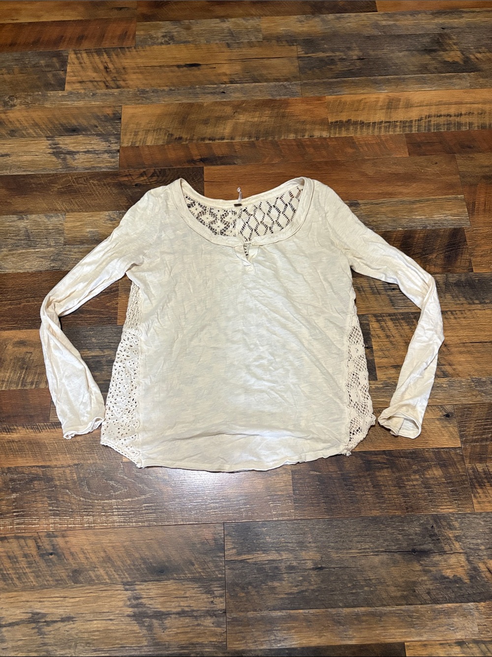 Free People Patches of Lace Henley Top in the color ivory/creme.